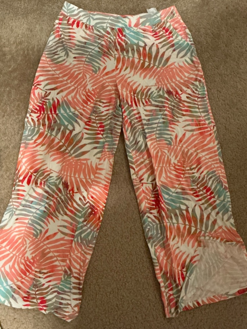 Denim & Co ombré Palm wide leg jersey beach pants with side slit (petite)
